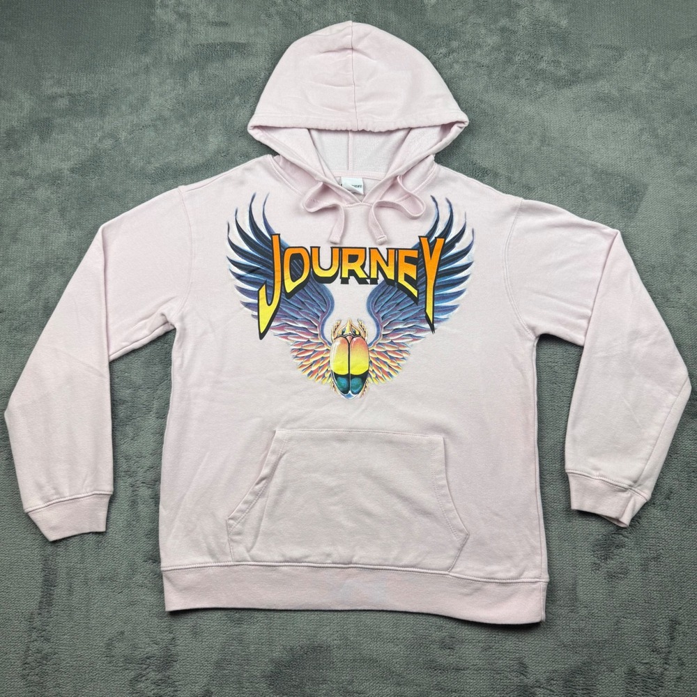 Journey Band Hoodie Pink Winged Scarab Graphic Sweatshirt Rock Music Large